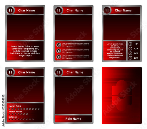 complete set of card game templates with modern theme and silver red color for game material and printed card game