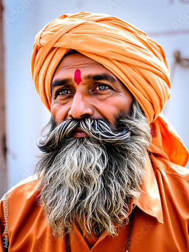 Indian man with turban showing long beard and moustache, Jaipur, India photo