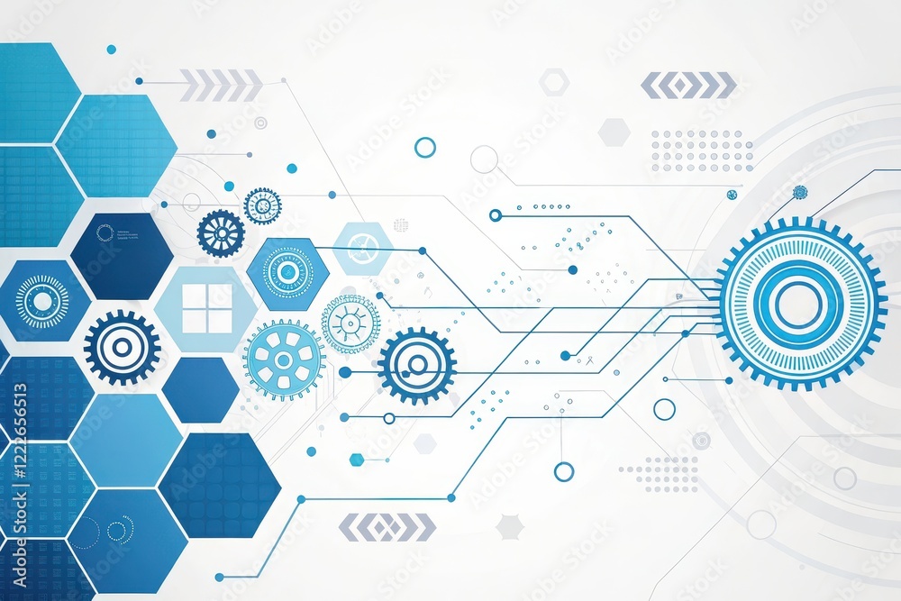 Abstract Technological Network Design Interconnected Gears and Hexagons Abstract Technological Network Design Interconnected Gears and Hexagons