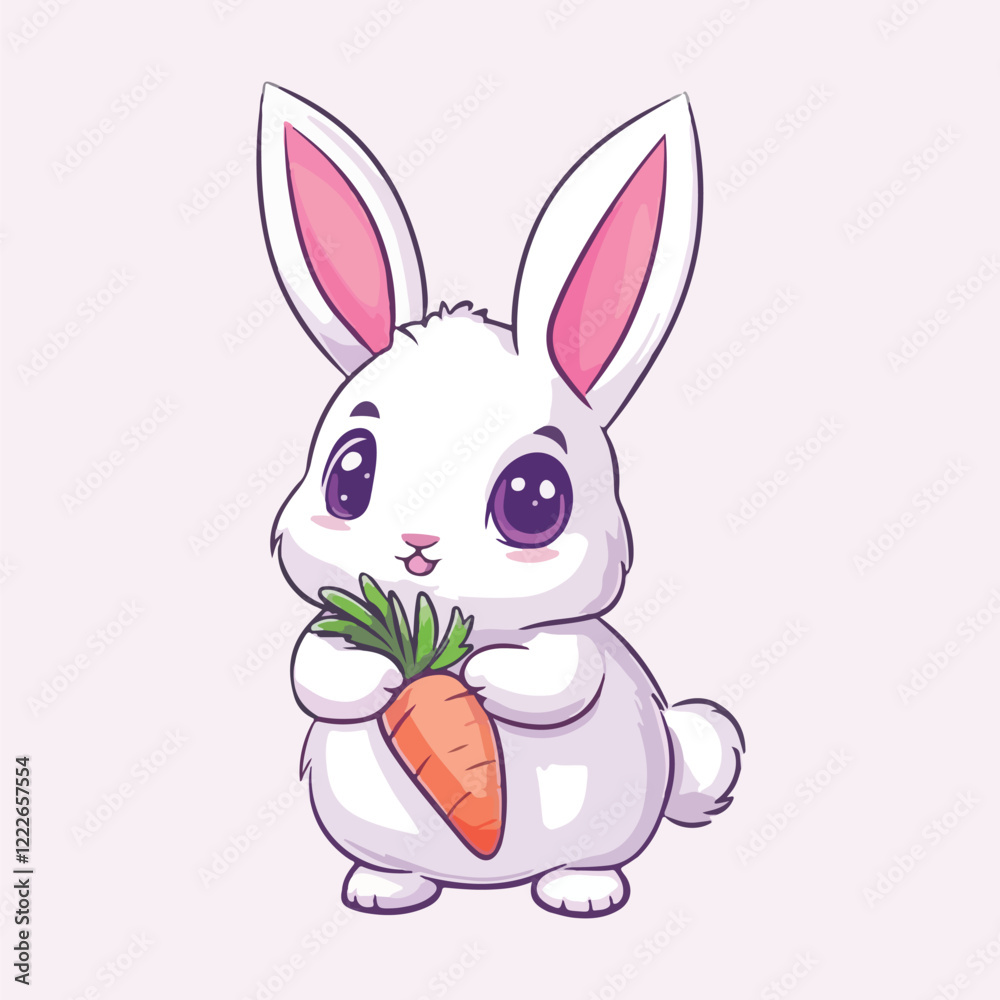 Fototapeta premium Cute Rabbit Biting Carrot Cartoon Vector illustration 