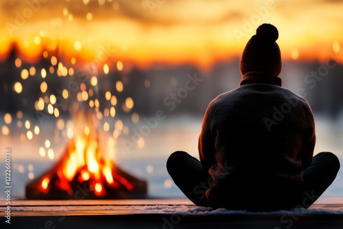 A person sitting in front of a fireplace, staring at an empty chair beside them, their eyes filled with unspoken longing photo