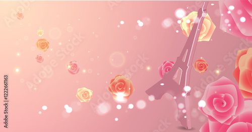 Abstract background with eiffel tower and roses