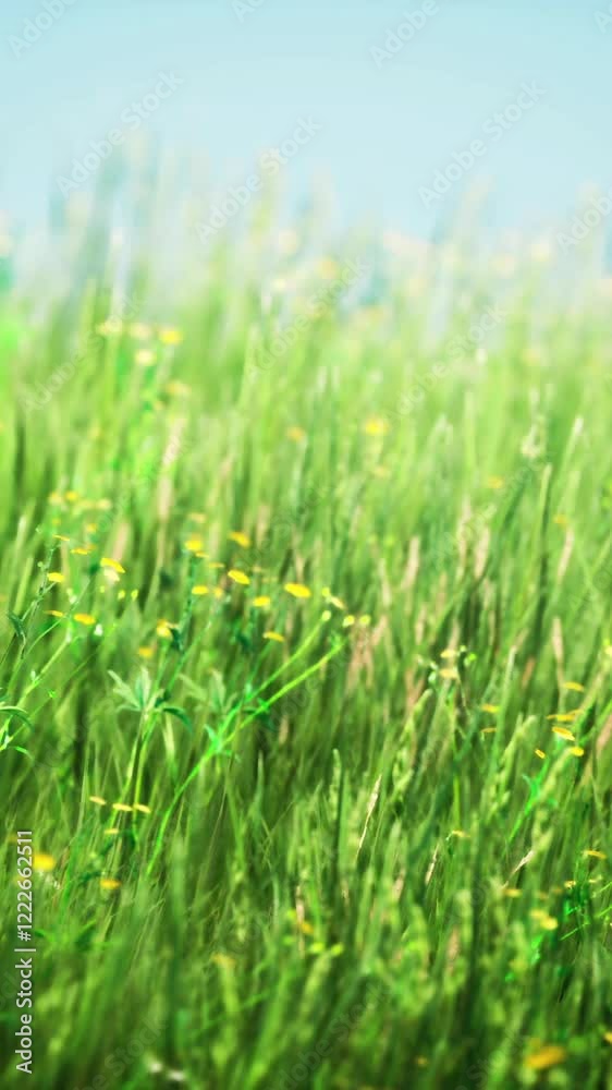 field with green grass and wild flowers at sunset field with green grass and wild flowers at sunset