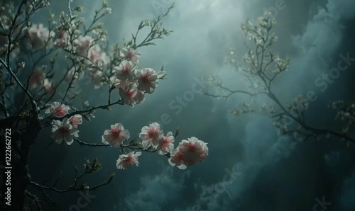 flowers of japanese cherry tree bloom, slow motion, spring
