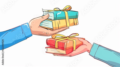 Knowledge Sharing Concept with Hand Giving Book, Exchange, Borrowing, Education, Learning