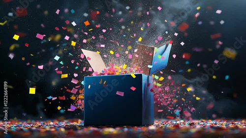 Exploding Gift Box with Colorful Confetti Surprise