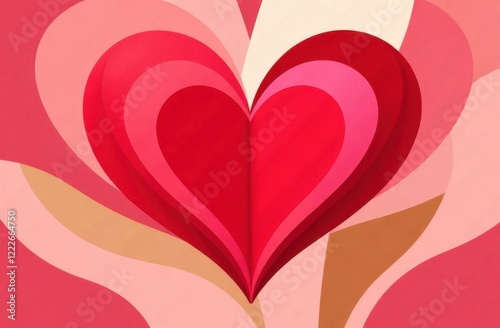 Abstract geometric pattern: Bold, overlapping shapes in shades of red, pink, and gold form a dynamic. Valentine's day