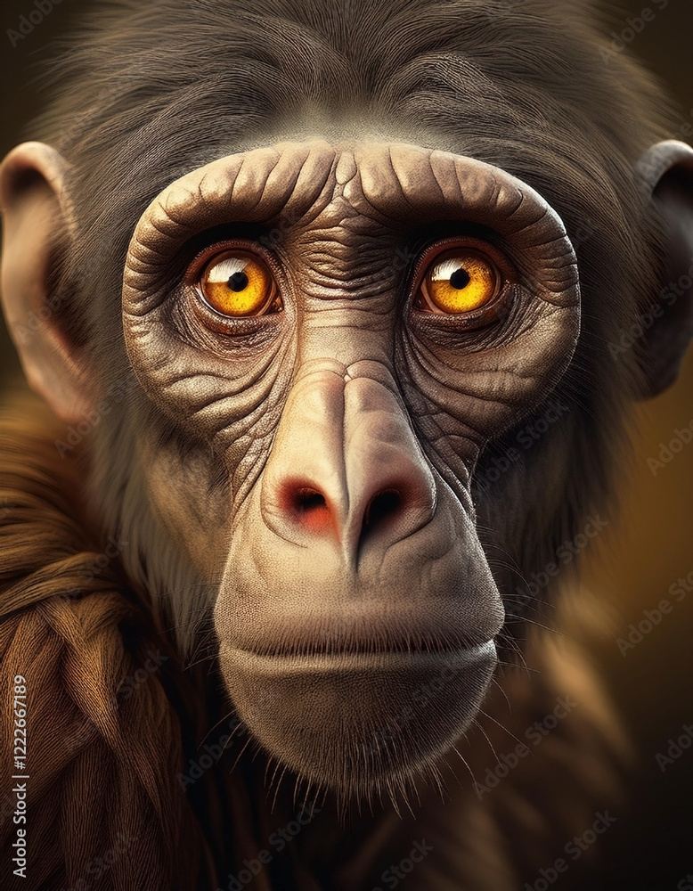 close up of a fictional primate's face