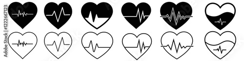 Pulse icon vector set. Heartbeat illustration sign collection. Heart rhythm symbol. Cardiology logo.
