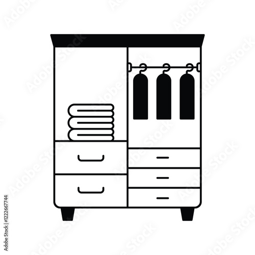 Wardrobe glyph outline  icon with white background vector stock illustration