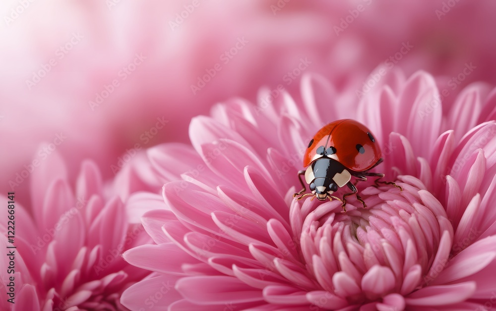 Ladybug on Pink Chrysanthemum Flower Macro Photography Ladybug on Pink Chrysanthemum Flower Macro Photography
