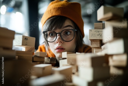A person trying to assemble furniture with an instruction manual full of confusing diagrams, their face showing growing frustration and puzzlement