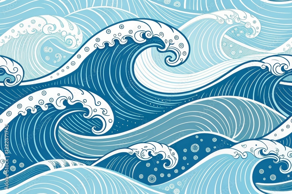 Ocean Waves Seamless Pattern An Artistic Depiction of Rolling Blue Water Ocean Waves Seamless Pattern An Artistic Depiction of Rolling Blue Water