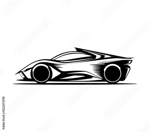 Vector Illustration of a car with lines drawing for logo,icon, black and white	