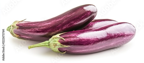 Wallpaper Mural Fresh purple eggplants or aubergines displayed closely together on a bright white background, showcasing smooth textures and glossy surfaces. Torontodigital.ca