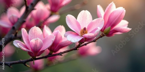 Filled with pink magnolias, a tree branch becomes a stunning centerpiece, floral, blossoms