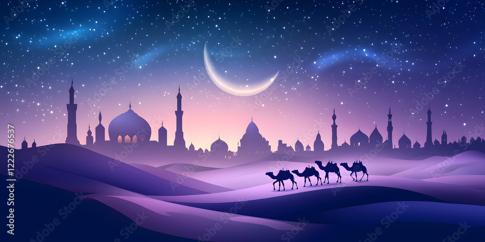 Fototapeta premium ramadan Kareem, Ramadan crescent moon, Eid Mubarak Islamic festival social media banner and Eid Mubarak Post Template, islam 