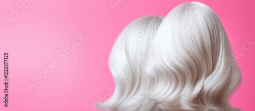 Wallpaper Mural Stylish platinum blonde wigs positioned centrally against a vibrant pink background highlighting elegance and trendy hair fashion in soft waves Torontodigital.ca