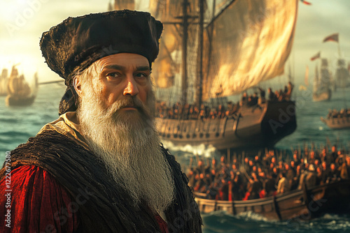 Vasco da Gama leads his crew towards the shores of Calicut in the age of exploration