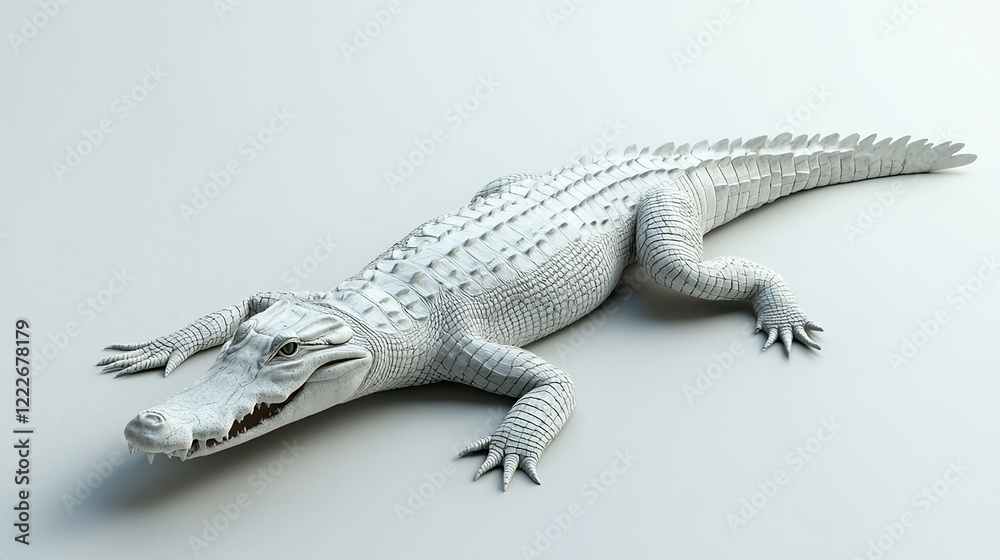 Fototapeta premium Crocodile lying on a plain white surface
