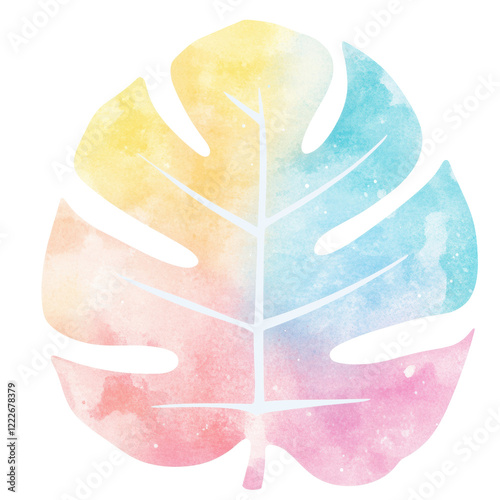 Pastel Rainbow Watercolor Monstera Leaf Illustration Design Element ,isolate transparent  background