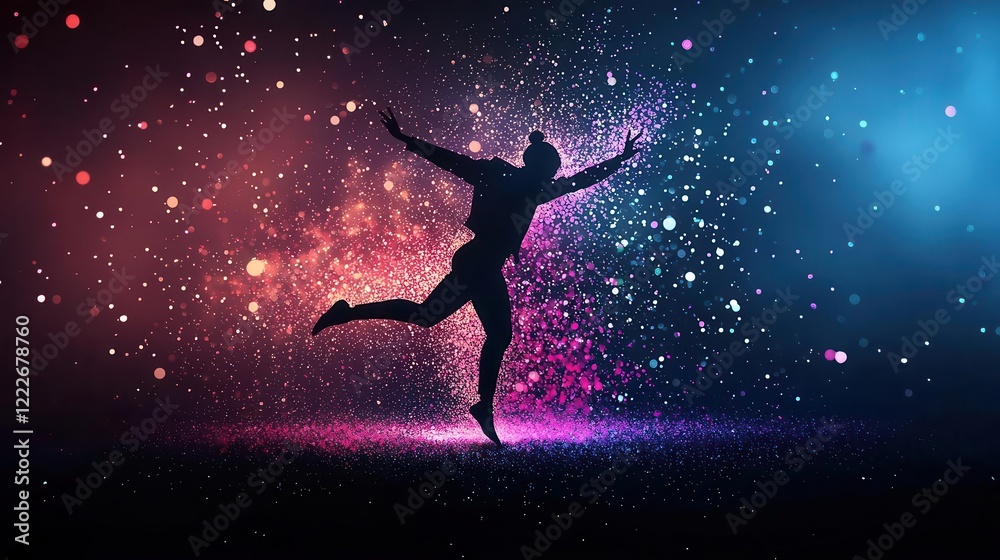 Naklejka premium Dancer creating glowing shapes in the air, artistic storytelling through movement, 3D illustration