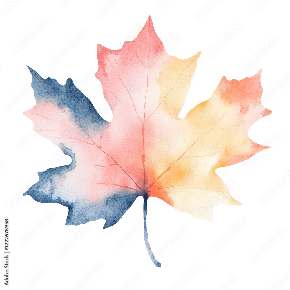 Fototapeta premium Watercolor Autumn Maple Leaf Illustration Pastel Colors Fall Foliage Design Element ,isolate transparent background