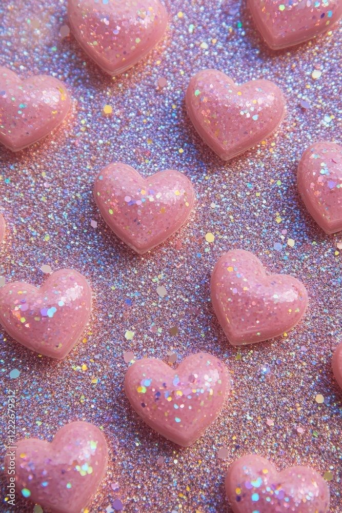Obraz premium Valentine's Day Glitter Pink Hearts, Generative AI,