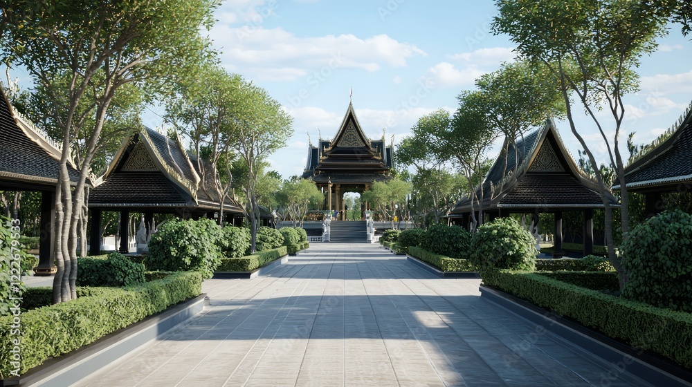 Serene Thai Architectural Oasis - Ornate Multi-Tiered Gazebos and Orchards | Peaceful Zen Retreat in the Orchard Valley Serene Thai Architectural Oasis - Ornate Multi-Tiered Gazebos and Orchards | Peaceful Zen Retreat in the Orchard Valley