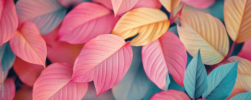 Obraz premium Vibrant multicolored leaves in close-up patterned arrangement