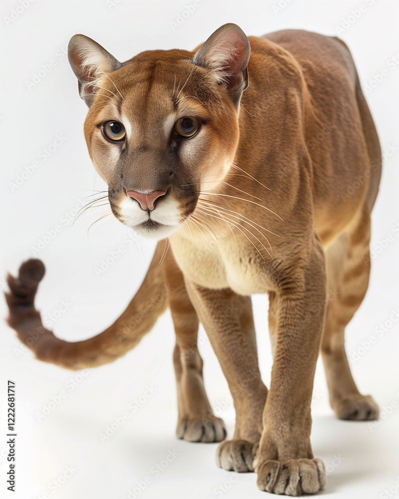 Obraz premium Fossa walking gracefully in daylight with a white background in photorealistic style
