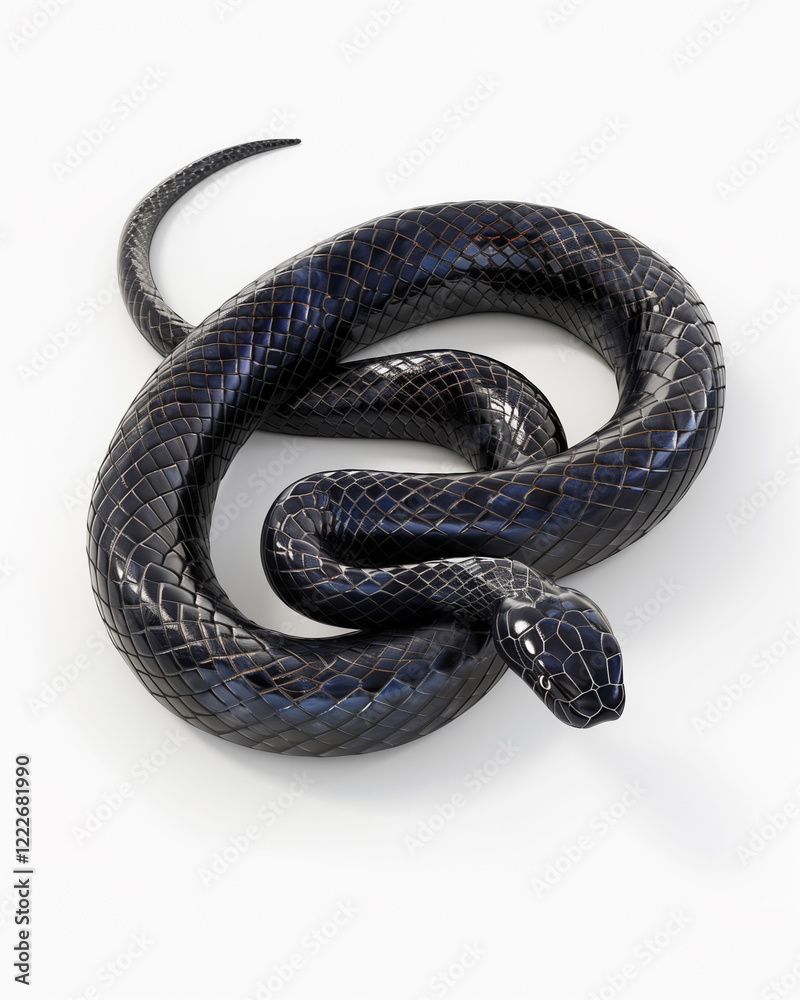 Black Mamba snake displayed in photorealistic details on a white background during daylight Black Mamba snake displayed in photorealistic details on a white background during daylight