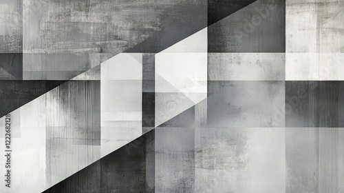 Abstract monochrome composition with geometric shapes and contrasting textures in a minimalistic style