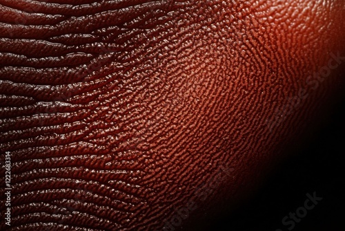 Extreme macro view of human fingerprint showing detailed ridges and pores in natural tones
