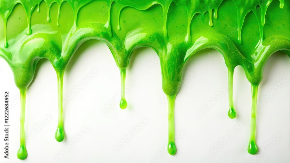Green dripping slime substance on a isolated white background, forest floor, bioluminescent fungi Green dripping slime substance on a isolated white background, forest floor, bioluminescent fungi