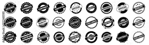 Big set of black premium quality badges. Premium quality, guaranteed, certified sticker tag collection