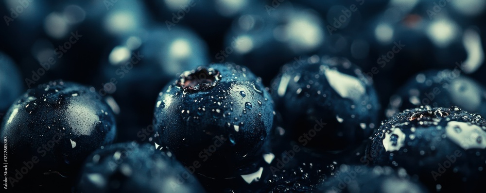 Fresh blueberries with water droplets in close-up Fresh blueberries with water droplets in close-up