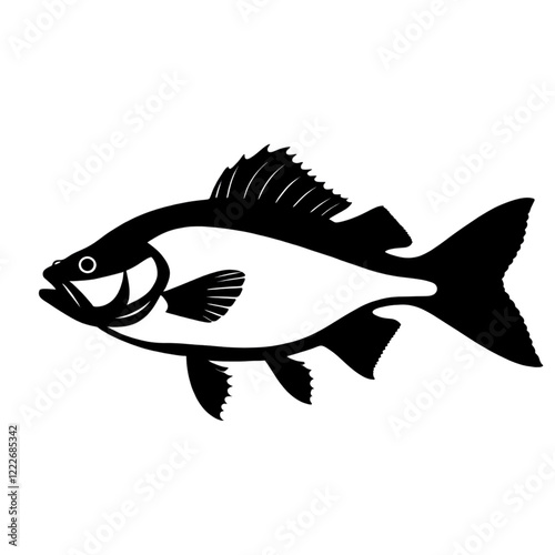 Marine Fish Silhouette Isolated on Transparent Background.