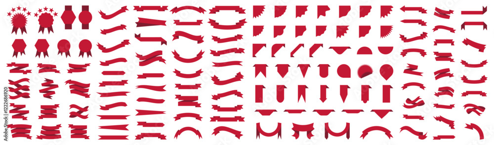 Set of red ribbon banner. Blank ribbon label collection Set of red ribbon banner. Blank ribbon label collection