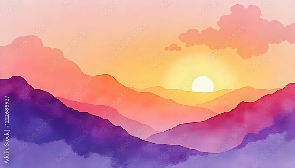 Obraz premium Layered Mountains at Sunset: A Serene and Colorful Landscape with Vibrant Hues