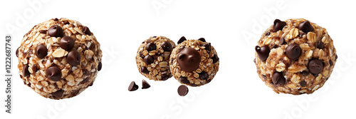 Stitched Vector Illustration of Granola Energy Balls with Chocolate Chips in Vibrant Colors