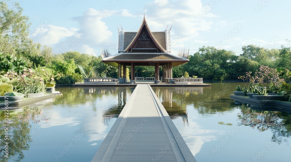 Tranquil Lotus Pavilion Reflection in Blossoming Orchards - Ultra-Detailed Thai Architecture Cinematic Scene Tranquil Lotus Pavilion Reflection in Blossoming Orchards - Ultra-Detailed Thai Architecture Cinematic Scene