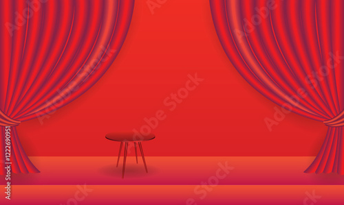 A red stage with a curtain. Vector image,
theater stage template