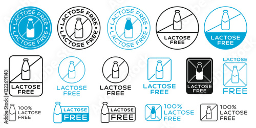 Set Of Lactose Free Logo Badges Vector Design. Lactose-Free Label Icon SIgn.