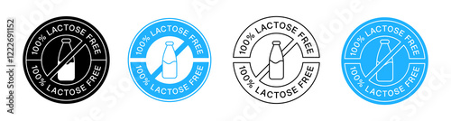 Set Of Lactose Free Logo Badges Vector Design. Lactose-Free Label Icon SIgn.