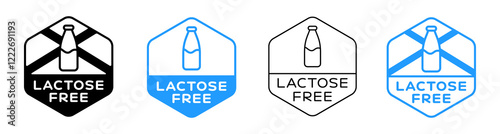 Set Of Lactose Free Logo Badges Vector Design. Lactose-Free Label Icon SIgn.