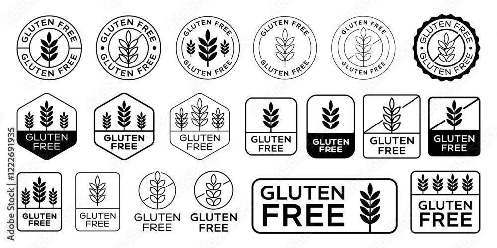 Obraz premium Set of Gluten Free Badges Vector Design. Gluten-Free Icon Sign.
