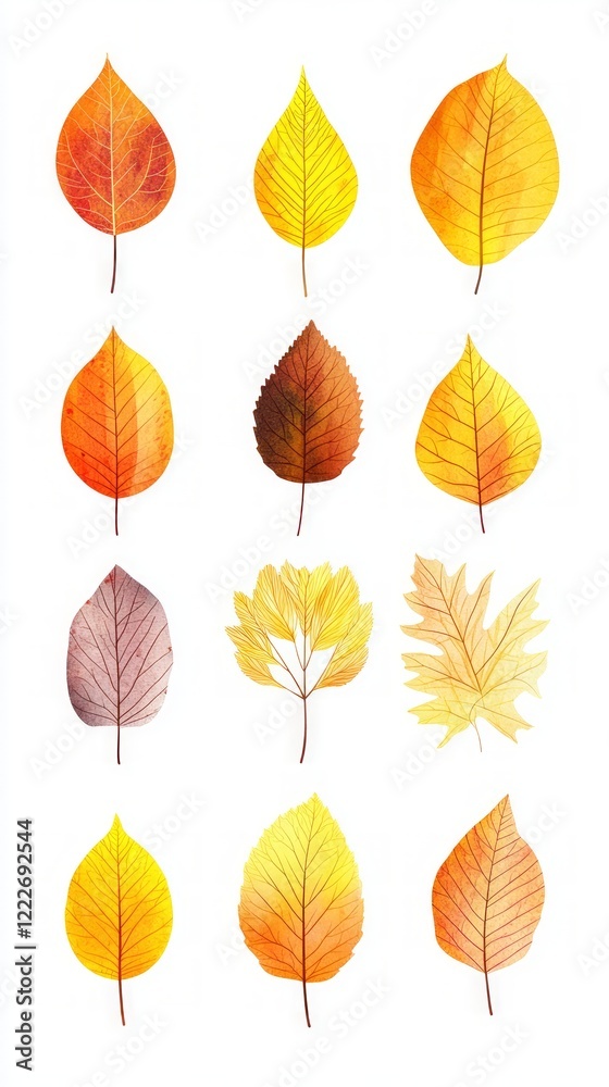 Obraz premium Autumn Leaves Watercolor Design - Colorful Fall Foliage