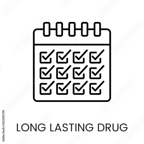 A calendar icon in vector, representing long term medication schedules, with an editable stroke