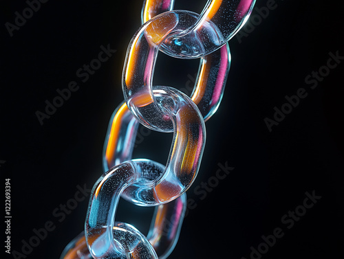 Glass material chain against black background